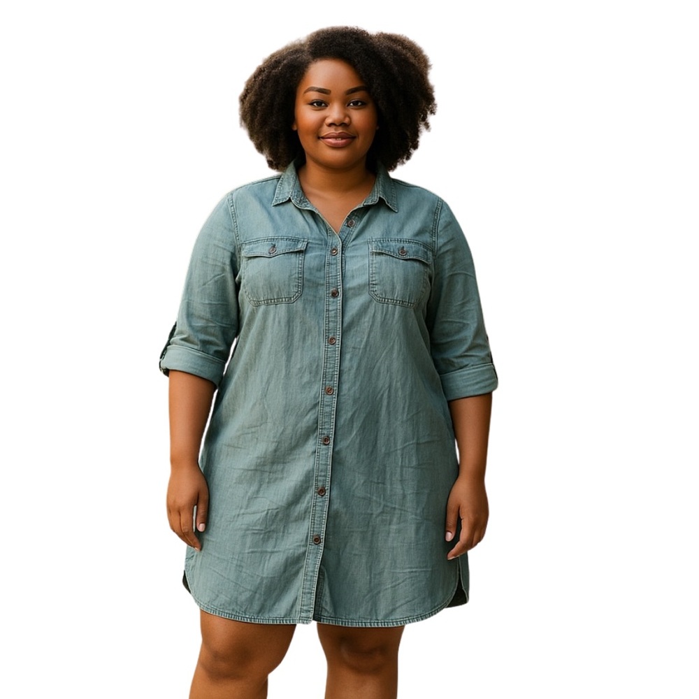 Midnight Sky Denim Button-Front Mini Dress